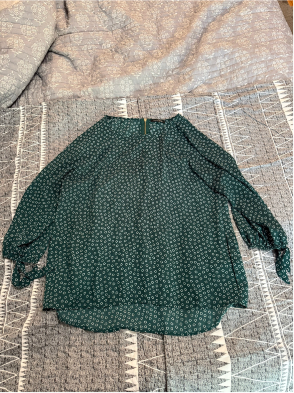 Women's Papermoon Blouse Size L Green White Geometric Print Long Sleeve